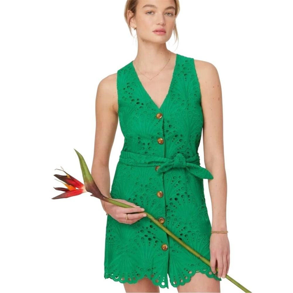 Andie Green Eyelet Button-Front Mini Dress